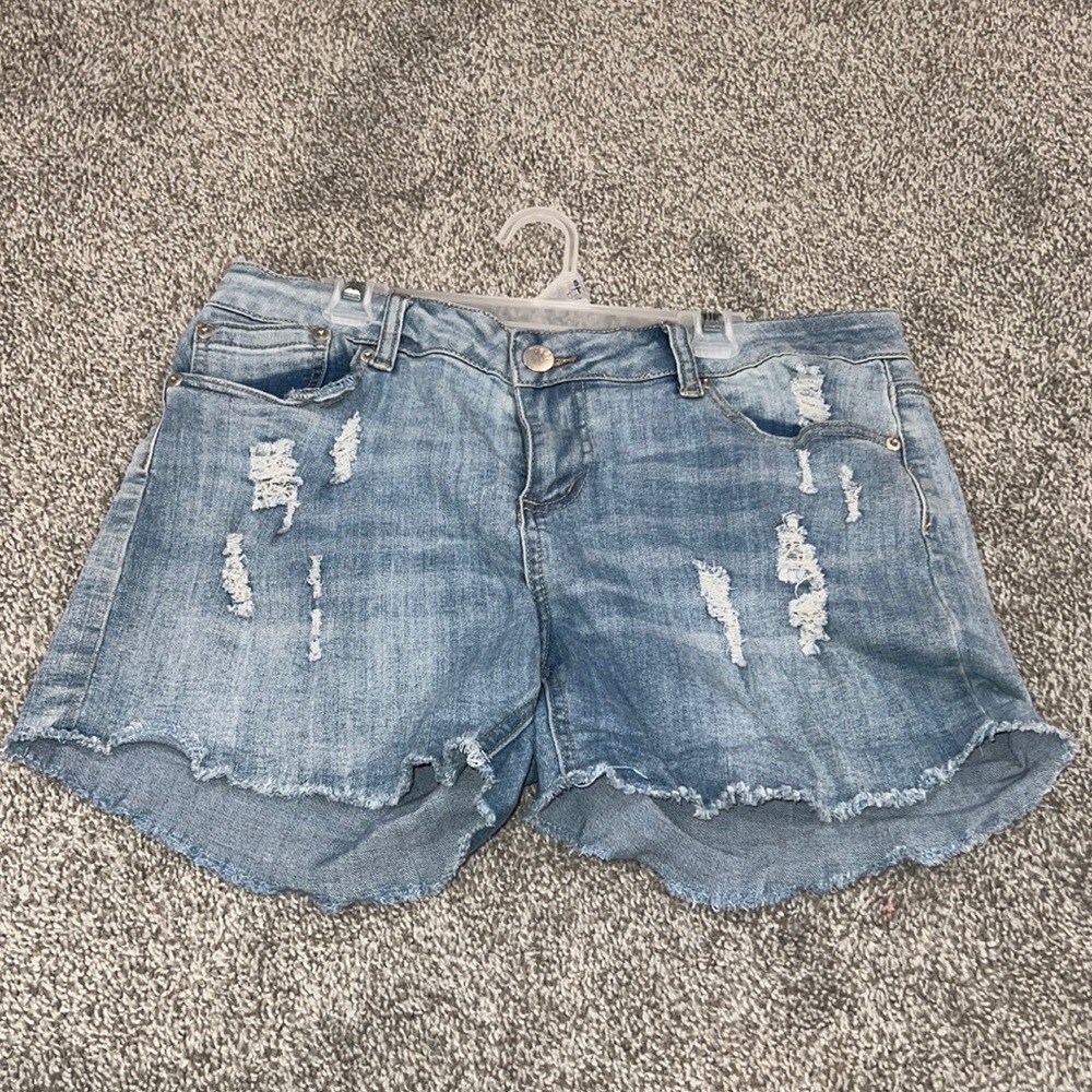 Distressed jean shorts